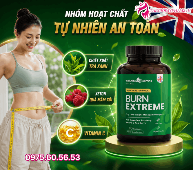 Bảng thành phần tự nhiên của viên giảm cân Burn Extreme 60 viên