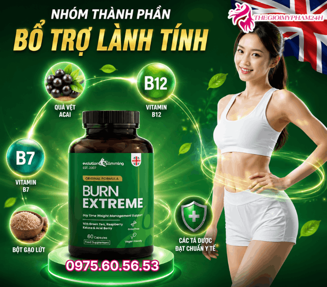 Bảng thành phần tự nhiên của viên giảm cân Burn Extreme 60 viên